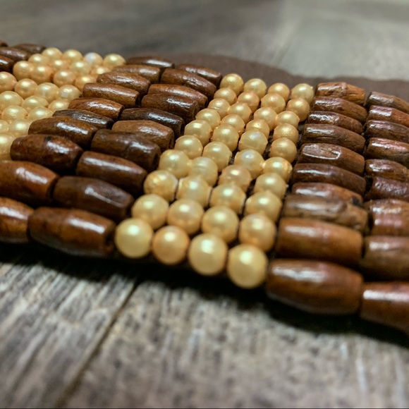 BABA CLOTHING WOOD and FAUX PEARL BOHO BEADED BELT - Picture 6 of 12